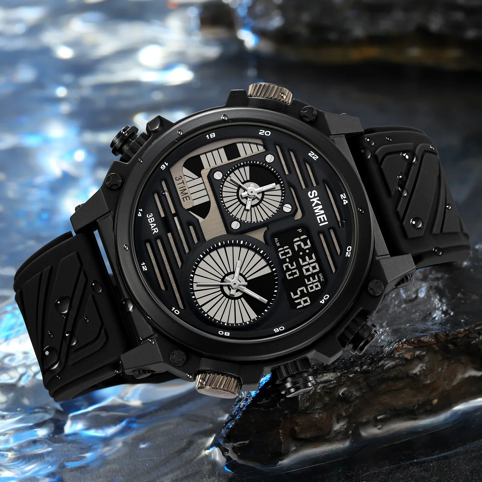 SKMEI 2202 LED Light Stopwatch Waterproof Wristwatches Alarm Creative Cool 4 Time Display Countdown Digital Sport Watch Mens
