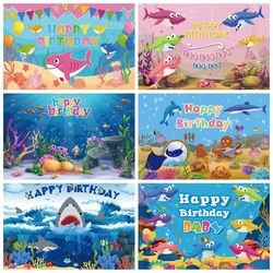 Underwater World Shark Fish Photography Backdrop Sea Ocean Dolphin Newborn Baby Birthday Party Decor Kids Portrait Background