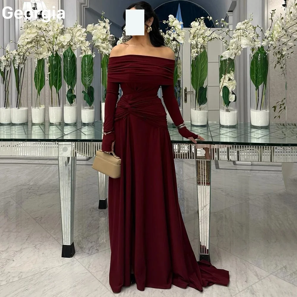 فساتين特別な機会のためのカスタマイズされた A ラインオフショルダーネックラインドレスプロム用フロアレングスフリル高級イブニングドレス