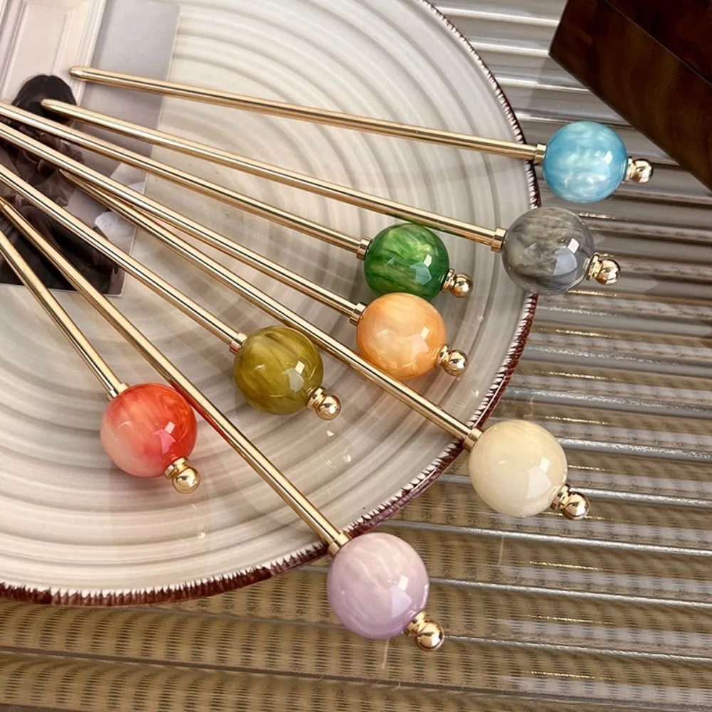 Modern Chinese Style Round Ball Metal Hairpin Advanced Sense Alloy Headwear Fresh Simplicity Hair Clip Headdress Stick