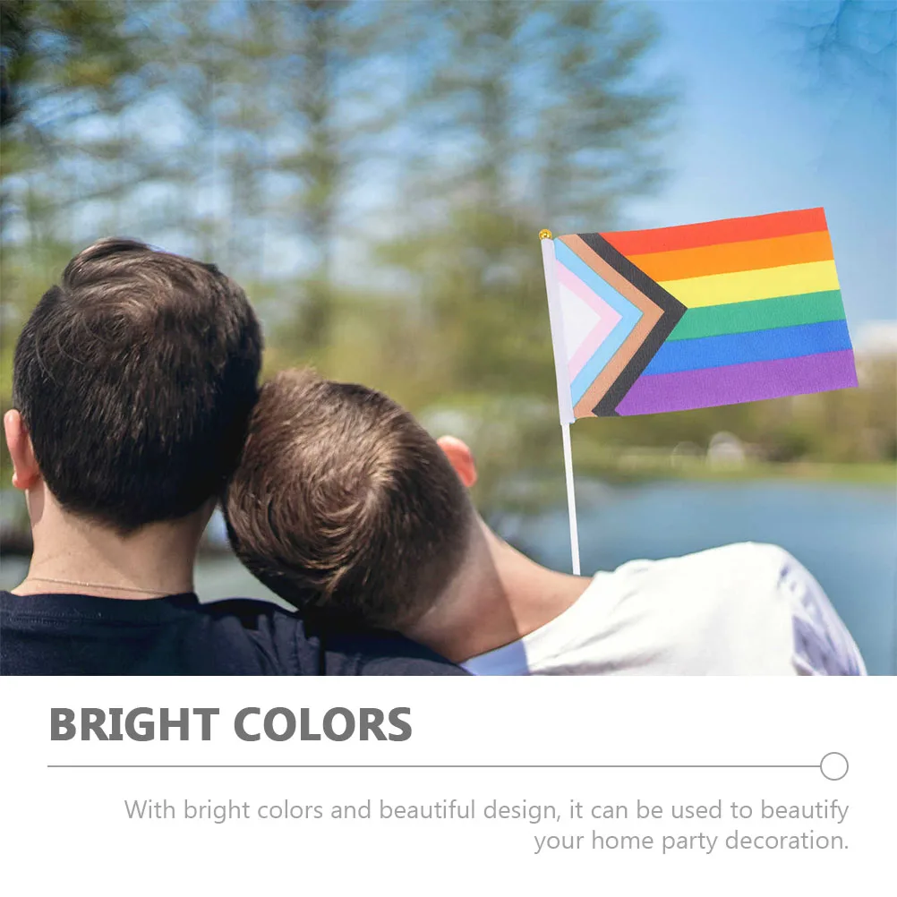 

5 Pcs Flag Hand Waving Pride Flag Outdoor Pride Month 14x21cm 30cm Plastic Pole Flags Decorative Party Home Banner