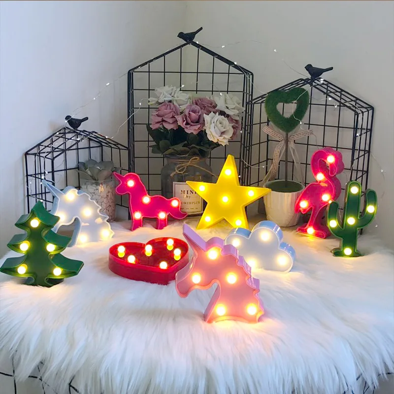 LED Mini Cactus Light Flamingo Christmas Light Letter Decoration Desktop Night Light Living Room, Bedroom Table &Wall Decoration