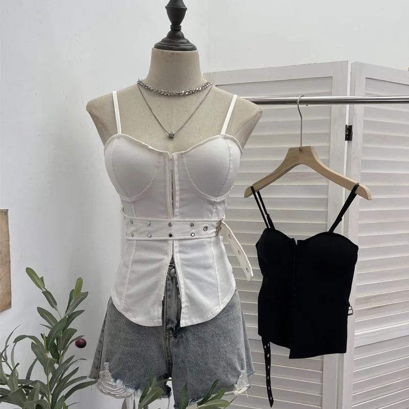 

Sexy Women's Hook Buckle Belt Strap Design Waist Hot Girl Y2k Crop Top
