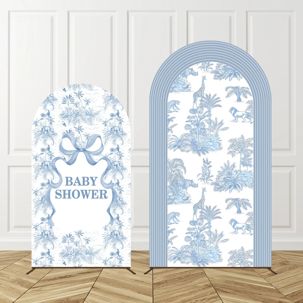 Blue Bows Floral Arch Backdrop Cover Girl's Birthday Decoration for Wedding Bridal Shower Party Decor Props Customizable