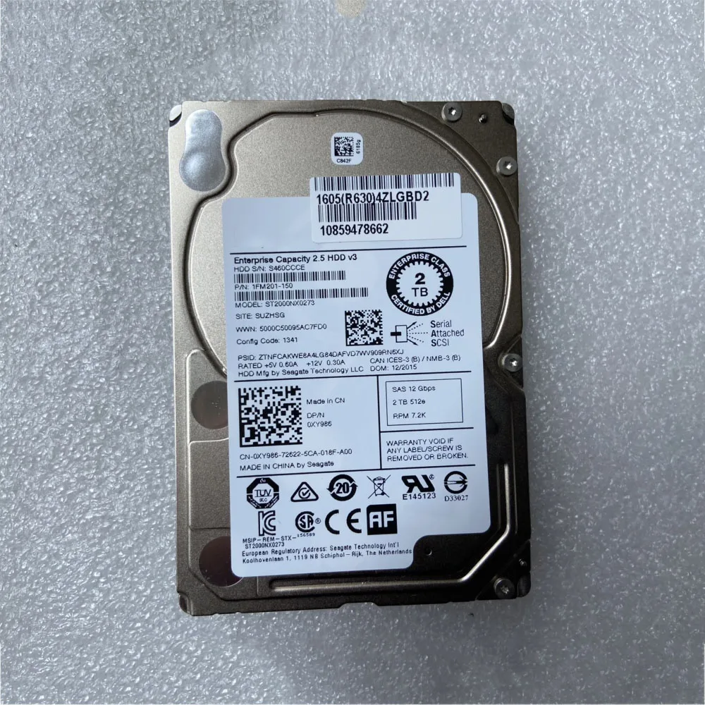 2TB For DELL Server Hard Disk ST2000NX0273 2T 7.2K SAS 2.5 12G 0XY986 XY986