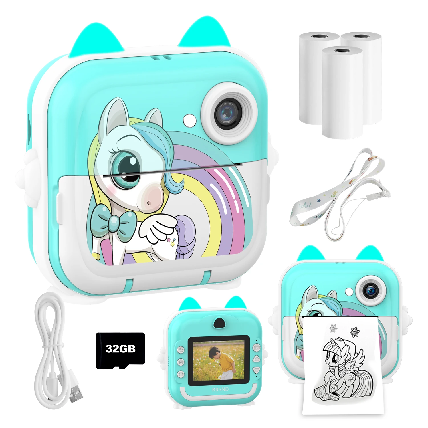 מצלמת צעצועים צילום תמונות הדפסה מיידית וידאו שיא 32 גרם tf כרטיס מצלמה דיגיטלית לילדים טרמי בנות פסטיבל מתנה