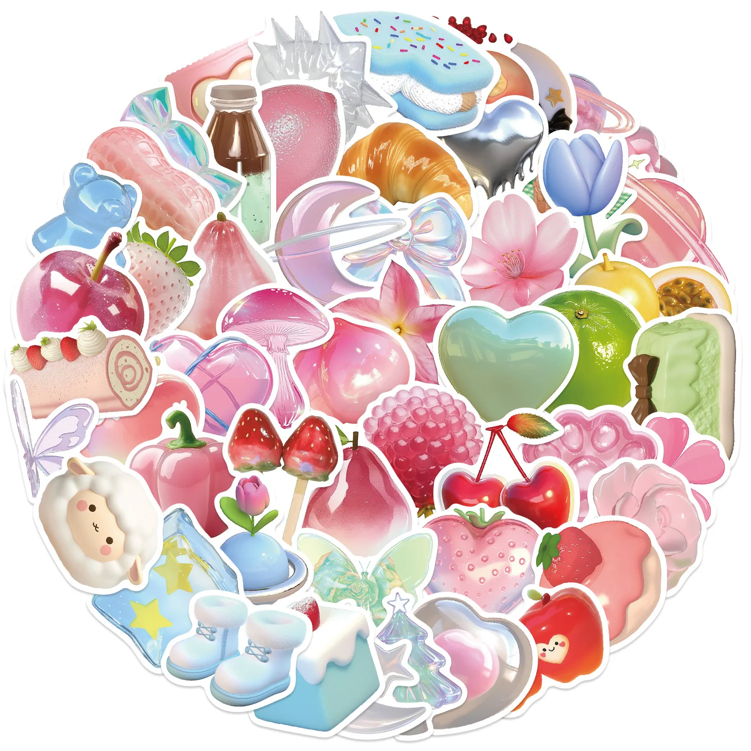 50 pièces couleur 3D graphiques INS Style dessin animé autocollants étanche créatif bonbons ballon nourriture Graffiti décalcomanies bricolage guitare ordinateur portable vélo