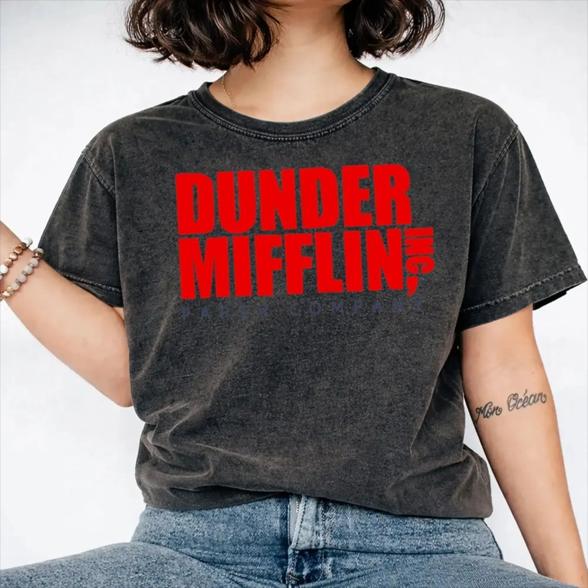 Dunder Mifflin Washed T Shirt Streetwear Hip Hop Novelty T-Shirt  Tee Shirt Men Women Short Sleeve Harajuku