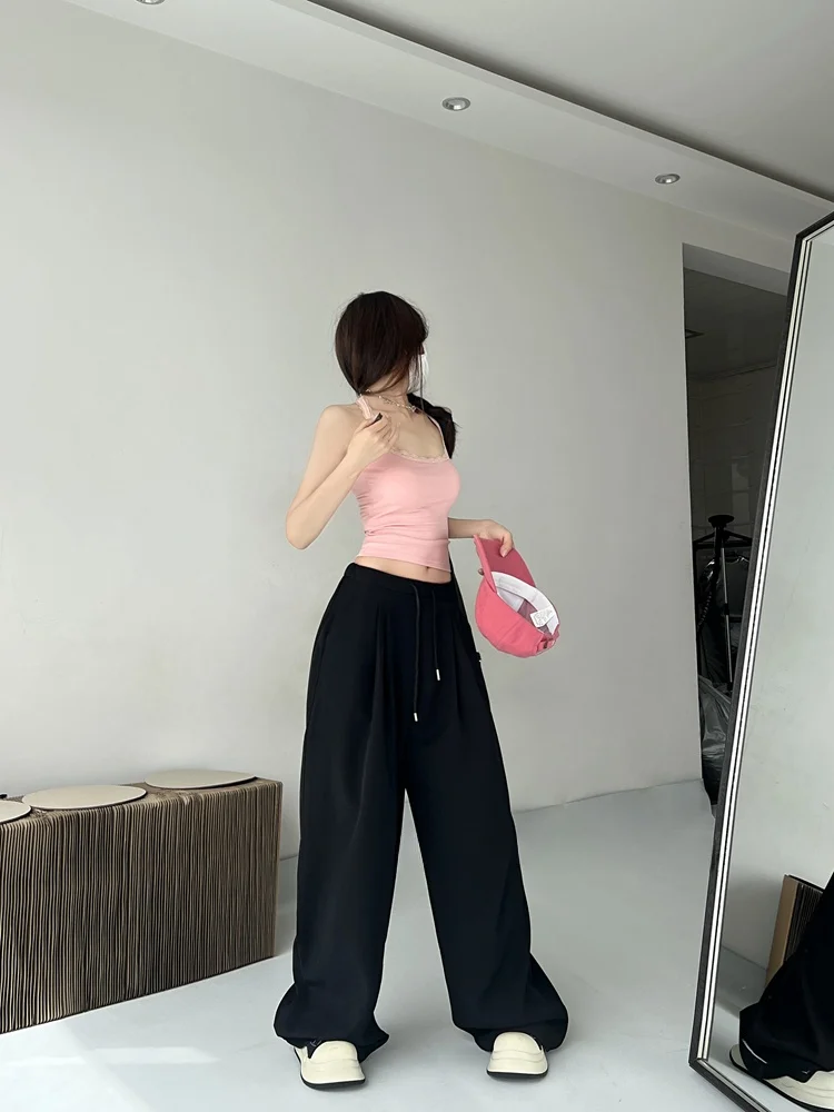 التصميم الأصلي ey مستقيم الساق دعوى السراويل النسائية فضفاضة واسعة الساق السراويل الطويلة Dra الطابق طول السراويل #3