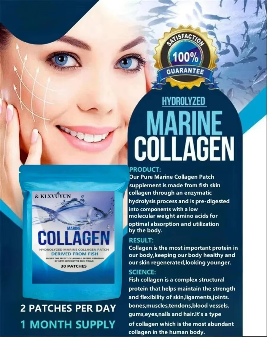 Hydrolyzed Fish Collagen Marine Tablets Skin Anti Ageing Tissue Joints 30 Patches, Transdermal Patches Made In The Usa