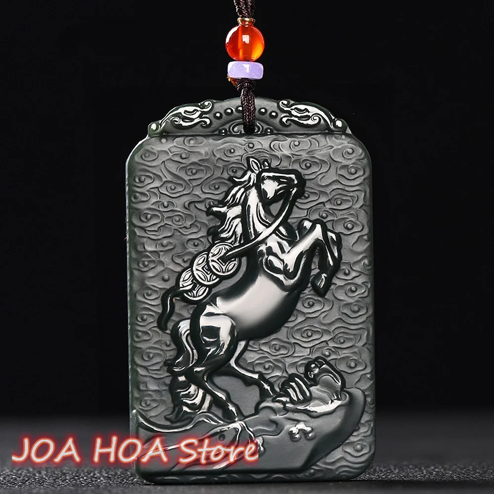 Hot Explosion AAAAA Hetian Jade Landscape Horse Brand Lucky Pendant Amulet Quality Necklace Exquisite Chain Fine Jewelry