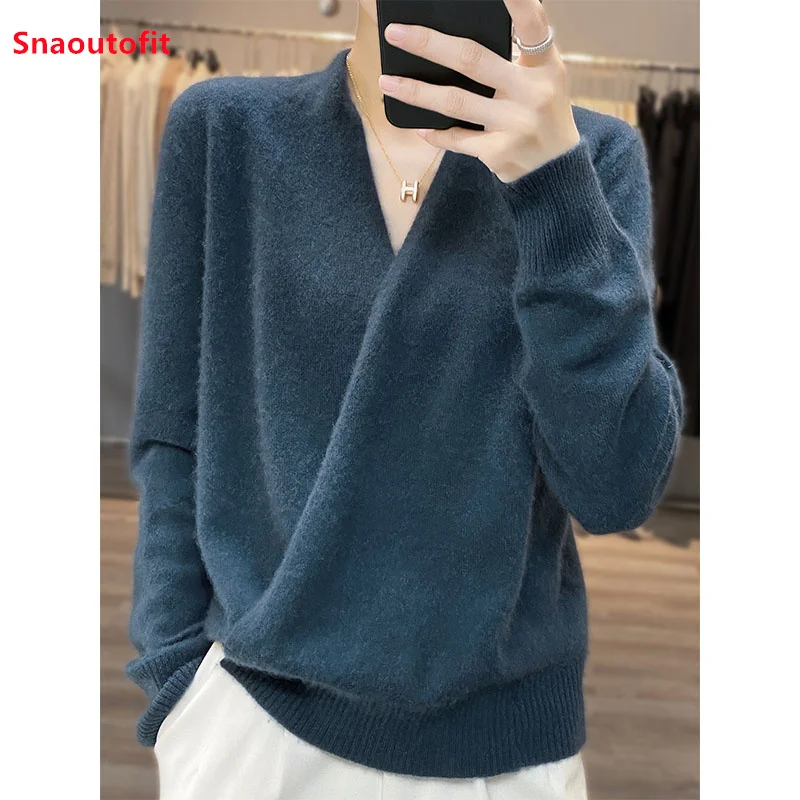 Japanese Kimono Cardigan Pure Wool Sweater Female Cross V-Neck Knitted Cardigan 2023 Spring and Autumn Loose Leggings Retro Top