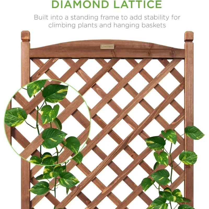 Best Choice Products Set of 2 48in Wood Planter Box & Diamond Lattice Trellis, Mobile Outdoor Raised Garden Bed w/Drainage Holes