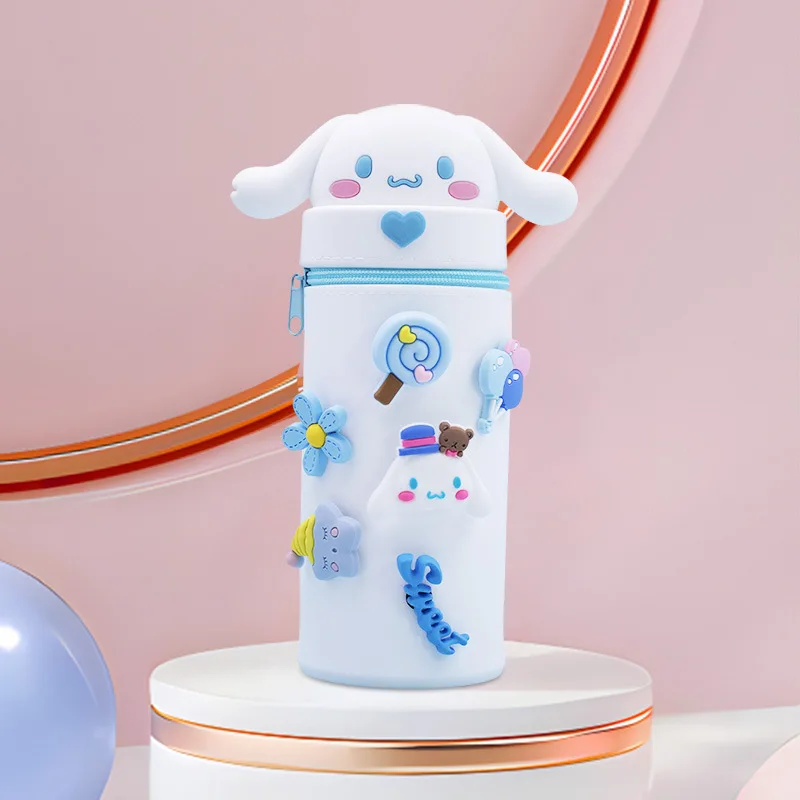 Sanrio Silicone Folding Dual Purpose Pen Holder, Olá Kitty, Melody, Kuromi, Cinnamoroll, Papelaria De Escritório, Caixa De Armazenamento, Presentes