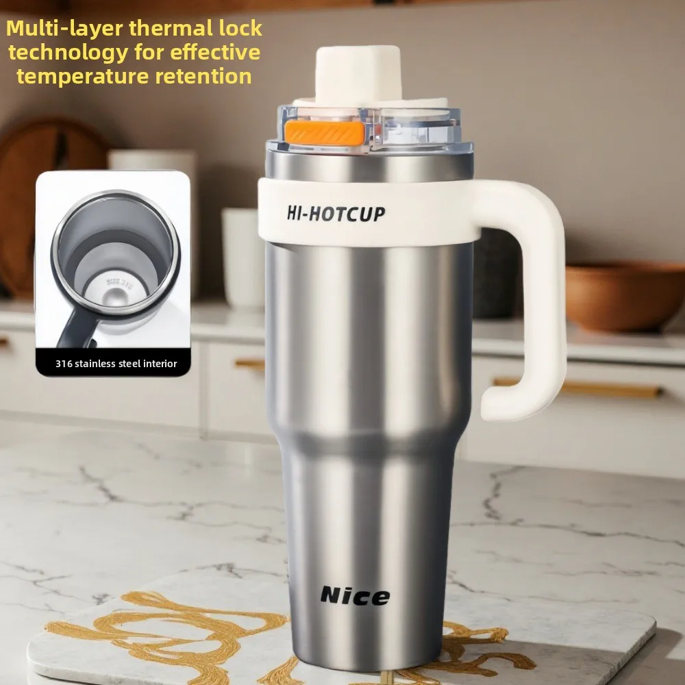 Large Capacity Ceramic Insulated Water Bottle for Men 2025 New Model Portable Carrying Straw Cup Stainless Steel Tea Separator