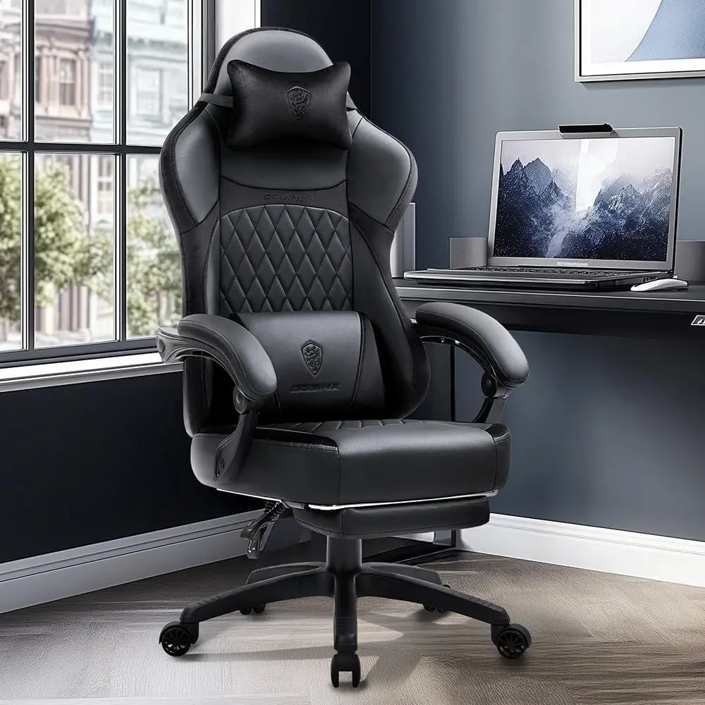 

Ergonomic High-Back Gaming Chair with Massage Lumbar Support and Footrest, Leather Office Chair for Adults up to 300LBS