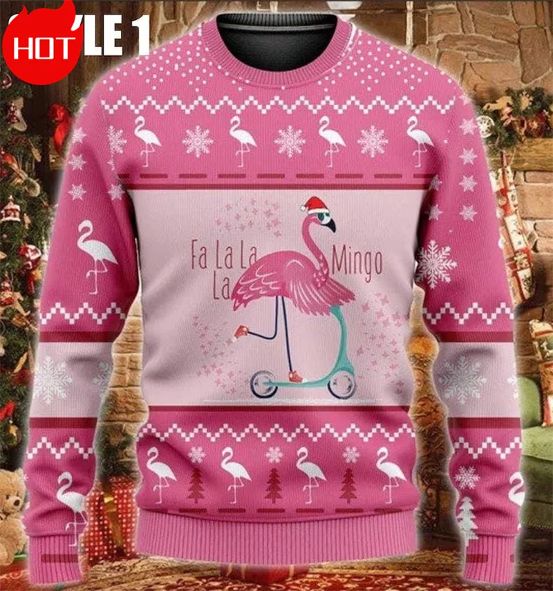 Happy Christmas 3D Printing Sweatshirts Xmas Flamingos Graphic Christmas Jumpers Men Funny Streetwear Ugly Christmas Sweatshirts