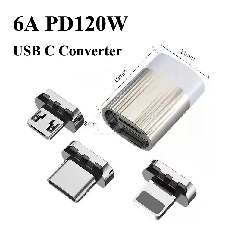 Universal Magnetic Type C To Micro USB Adapter 6A PD 120W Fast Charging USB C Cable Converter For iPad iPhone 14 Pro Xiaomi POCO