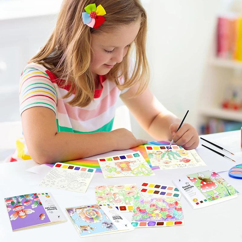 Acquerello colorazione tasca pittura libro bambini arti artigianato ragazze ragazzi colori ad acqua set di colori compleanno regali di natale giocattoli