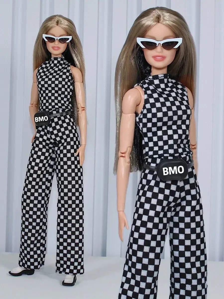 Black Crop Top & Red Pants 30cm Doll Outfits Set for Barbie Clothes for Barbie Doll Clothes Shirt Trousers 1/6 Accessories Toys