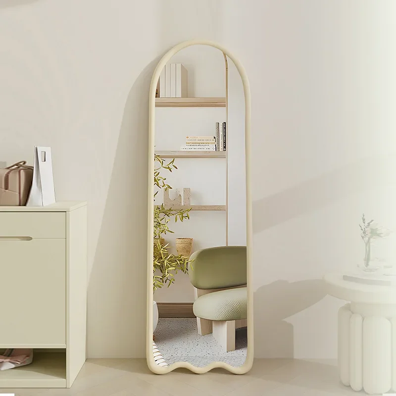 French romantic wavy irregular high definition anti-shattering flour mirror PU full length vanity mirror easy to clean