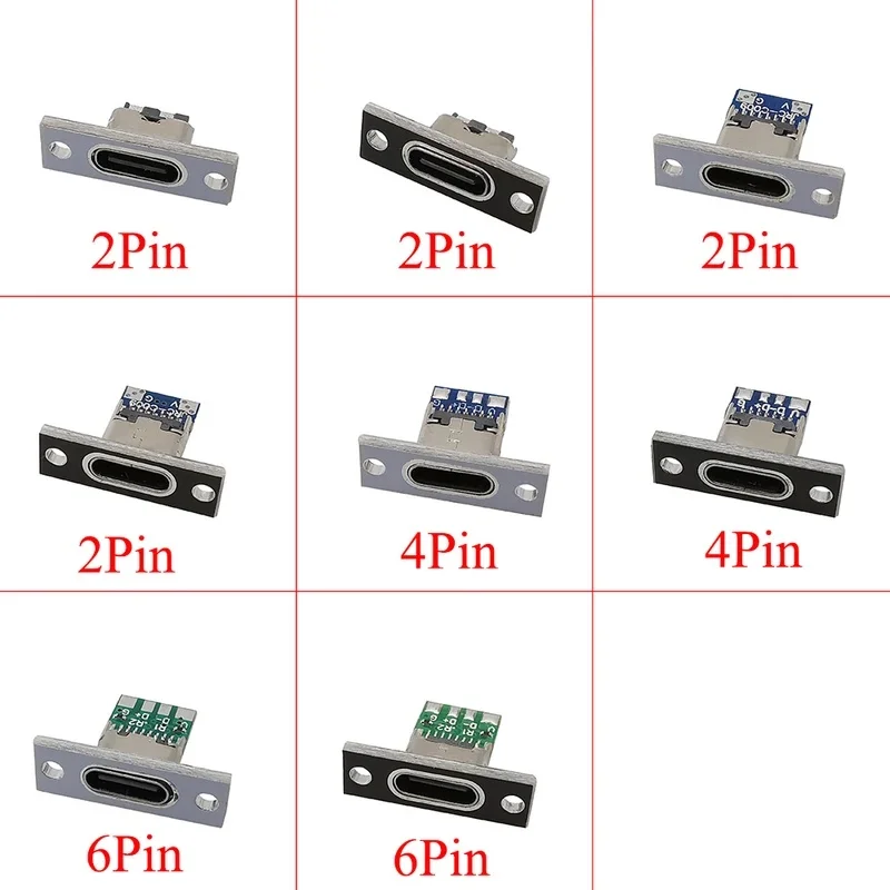 1/2/3/5/6/10Pcs Type-C USB Jack Socket With Fixing Plate 2Pin 4Pin 6Pin Type C Female Welding Connector Charging Port