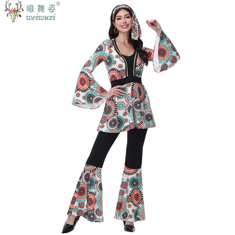 

Halloween Costume Disco Hippie Outfits Adult Women Men Music Festival Party Cosplay Costume Vintage 70's Fancy Beauty Clothing