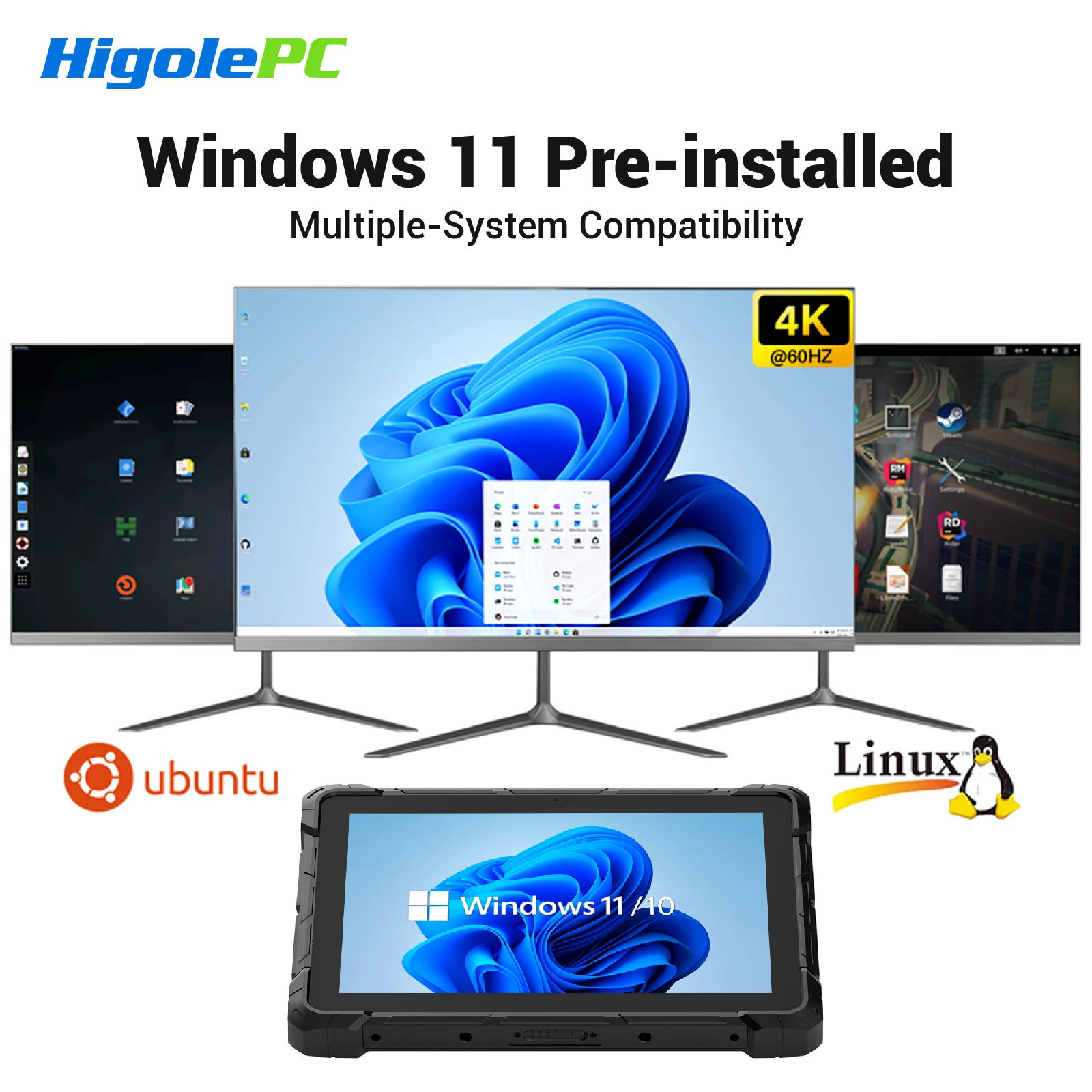 Higole F7G 10.1" Tablet PC robusto senza ventola Intel J4105 Windows 11 WiFi5 8GB 128GB 8000mAh 4K RS232 Scanner Tablet industriale IP67
