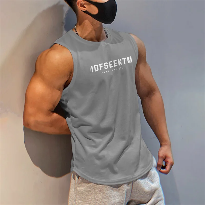 2024 Mens Gym Tank top Men Fitness Sleeveless Shirt Male Mesh Breathable Fitness Sports Vest Undershirt Gyms Running Vest Men