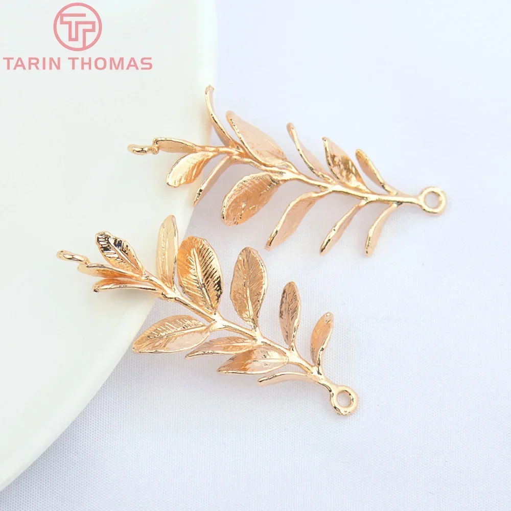 

(4946) 6PCS 16x35MM 24K Champagne Gold Color Brass Leaf Leaves Charms Pendants High Quality Jewelry Making Findings Wholesale