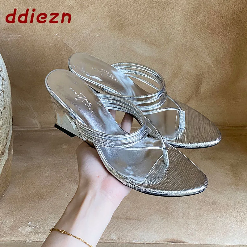 

New 2026 Fashion Pointed Toe Women Sandals Flip Flops Female Wedges Heels Slippers Slides Ladies Heeled Sandals Wedge Shoes