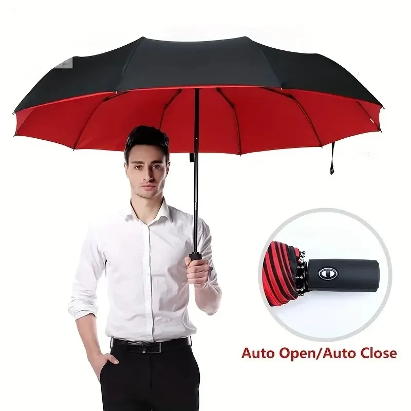 Automatic 10 Bones Sunny Umbrella, Windproof Sunny And Rainy Business Men And Women Folding Umbrella