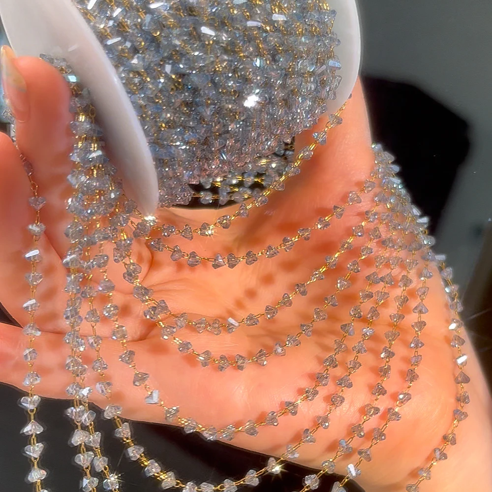 1Meter 2Meter Shiny Blue Heart Chain Stainless Steel Glass Grave Stone Bead Chain Necklaces Bracelet Chain DIY Jewelry Findings