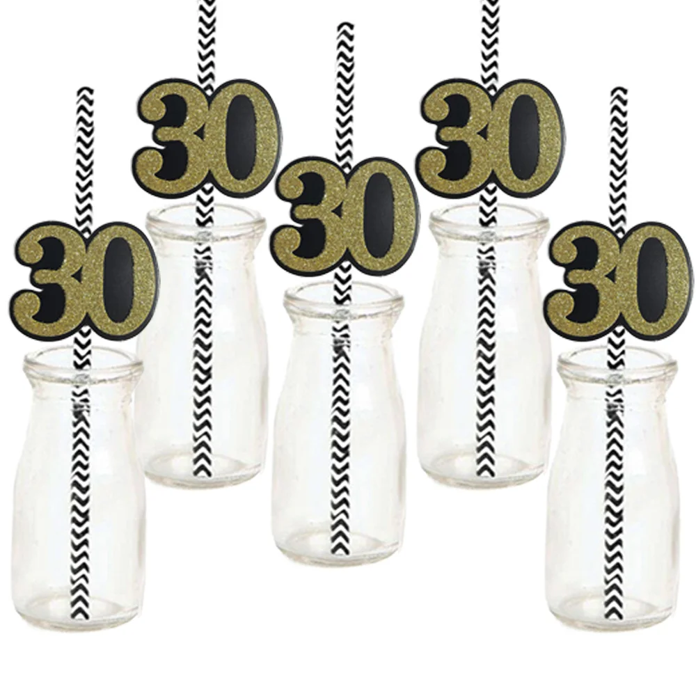 12pcs Happy 30th Birthday Straw Gold Glitter Drinking Straw Cheers to 30 Years Thirty Birthday Party Decoration RIP 20s Supplies