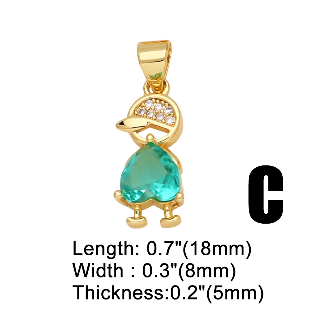 OCESRIO Cute Multicolor Crystal Heart Little Boy Girl Pendant for Necklaces Copper Gold Plated Jewelry Making Supplies pdtb615