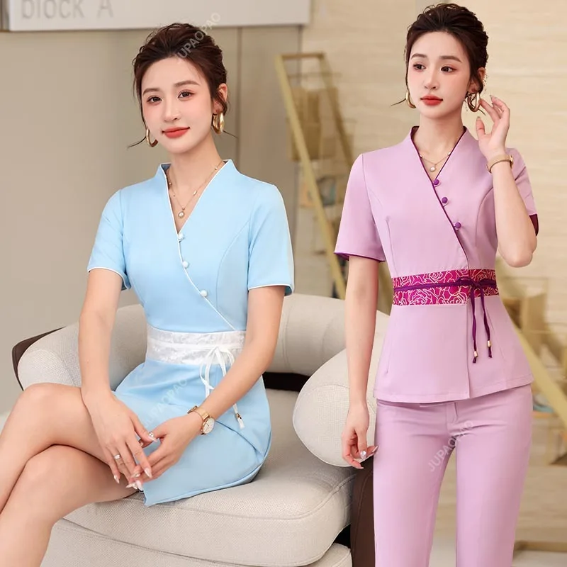 Uniforme de salón de belleza, uniforme de trabajo de gestión de la piel de esteticista, conjunto de mujer de gama alta con temperamento, escritorio frontal, versión coreana