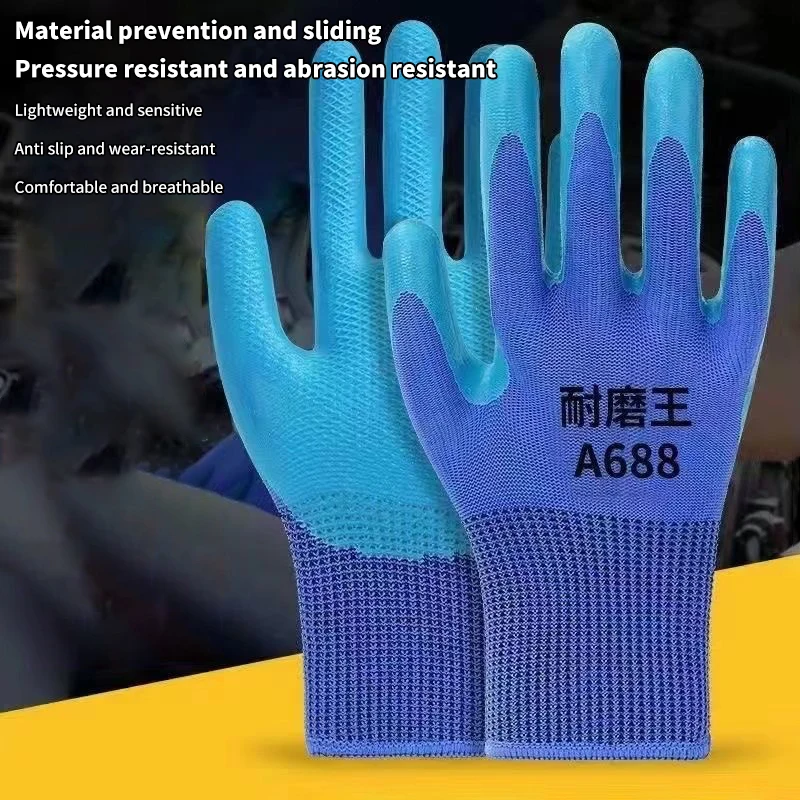 Guantes de seguridad profesionales para hombre, manoplas protectoras de látex en relieve, flexibles, de nailon o poliéster, 1 par