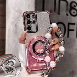 마그네틱 브래킷 휴대폰 케이스, 삼성 A36 A16 A06 A55 A35 A25 A15 A05 A54 A34 A24 패션 팔찌 충격 방지 보호 쉘