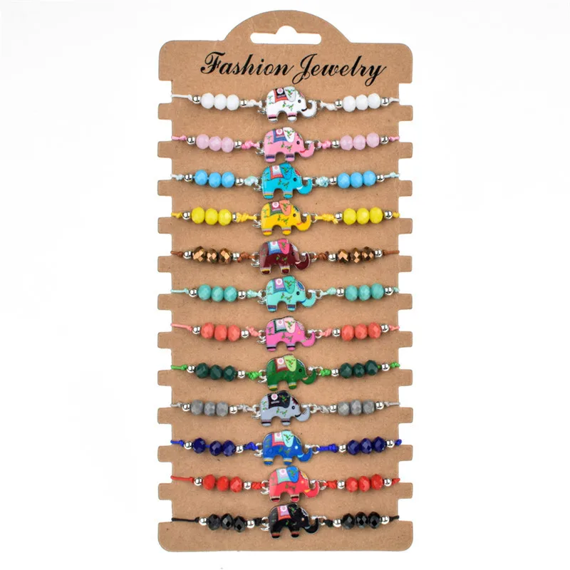 12Pcs/lot Mixed Color Flamingo Animal Beads Charms Braided Bracelet Set Adjustable Rope Wristband Bracelet Women Jewelry Gift