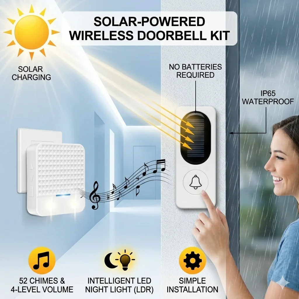 

Solar Powered Wireless Smart Doorbell, Wireless Smart Doorbell, Music Doorbell Long Distance Doorbell For Large Homes