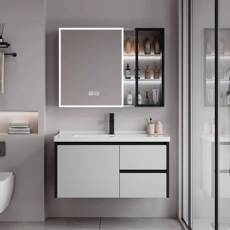 Espejo de baño inteligente nórdico, mueble de baño minimalista moderno, tocador, Combo de almacenamiento, muebles de baño Arredo Bagno FYB