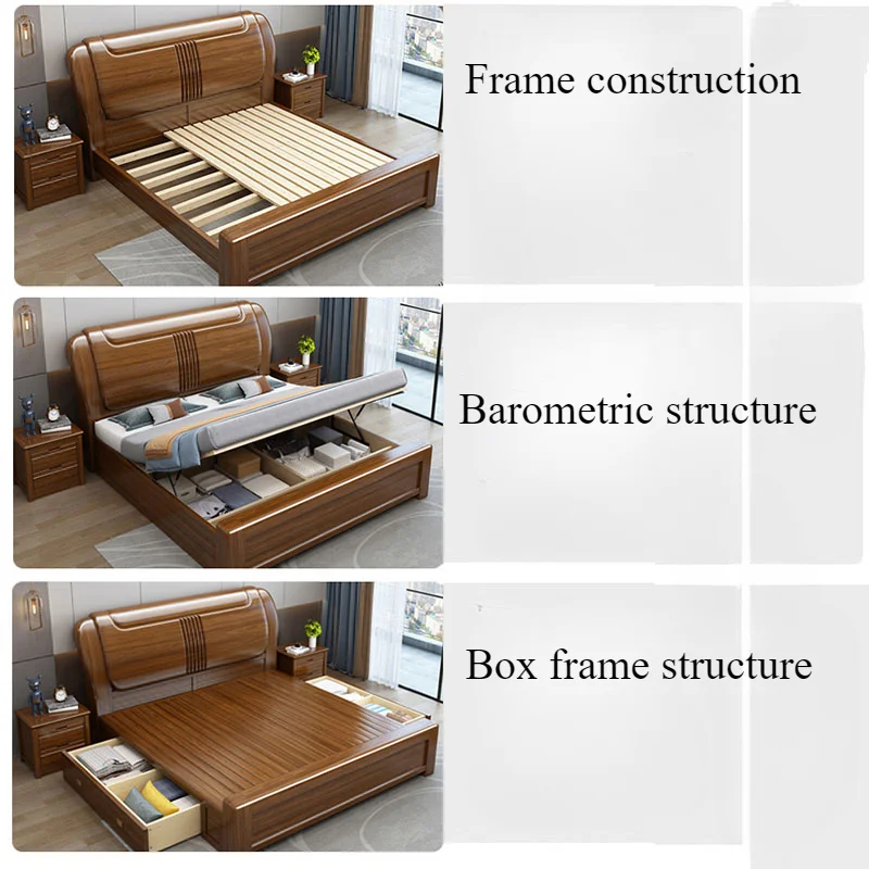 King Size Wood Bed Frame Organiser Modern High End Bed Frame Luxury Storage Aesthetic Camas De Matrimonio Dormitorio Home Decor