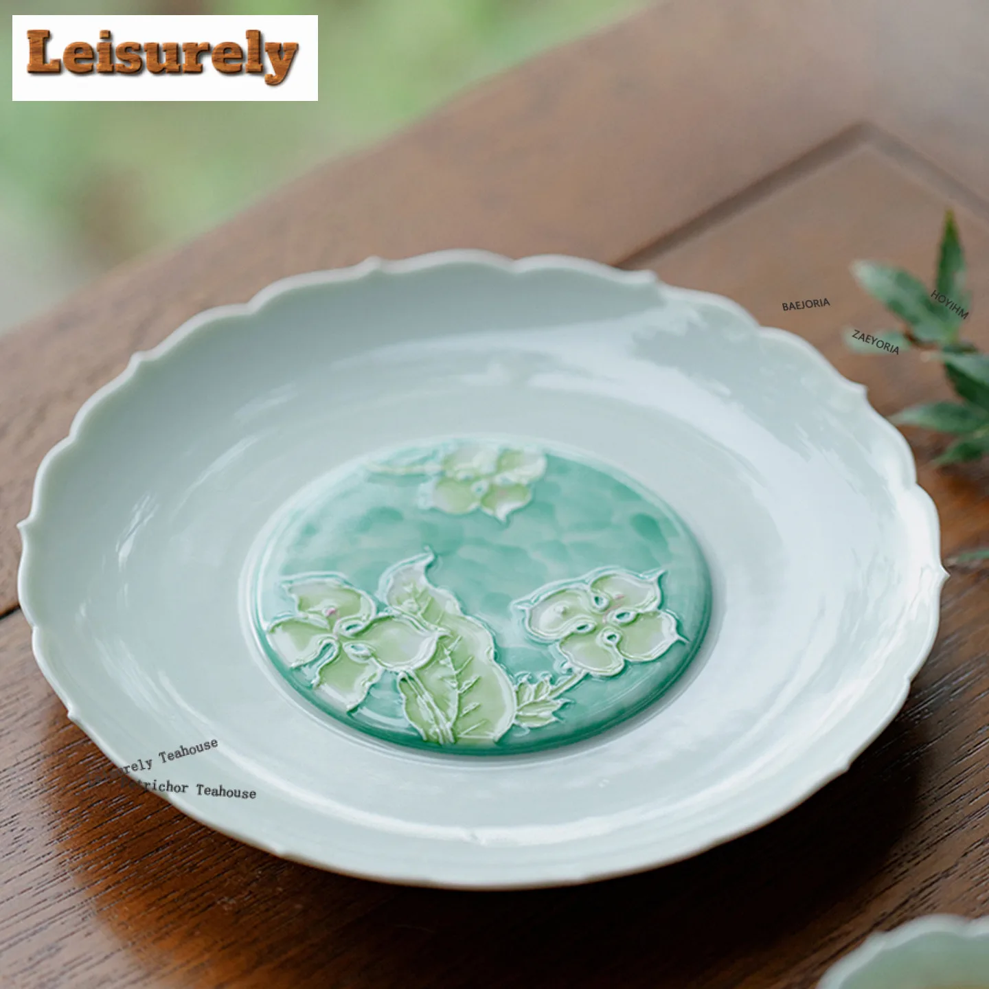Plateau de service artisanal peint à la main, motif fleur à quatre pétales, pour Gaiwan, desserts, thé, avec support pour pot et sous-verres