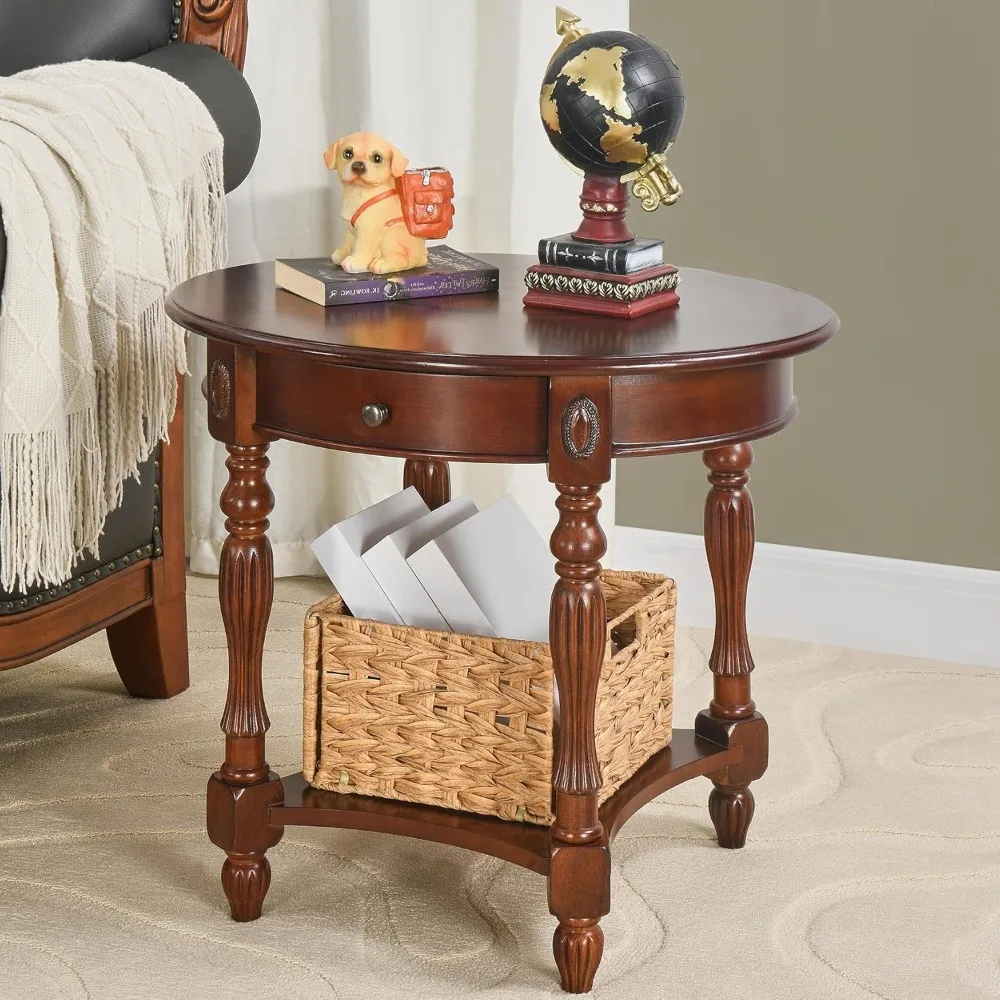 

Cherry Solid Wood End Table Side Table for Living Room, Oval Round End Table Nightstand with Drawer