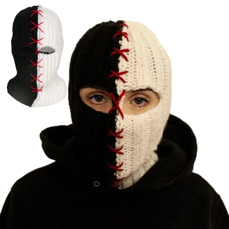 Ski Balaclava Thermal Winter Balaclava Black White pullover hat Men women Knit Insulated Face Mask Breathable Handmade Balaclava