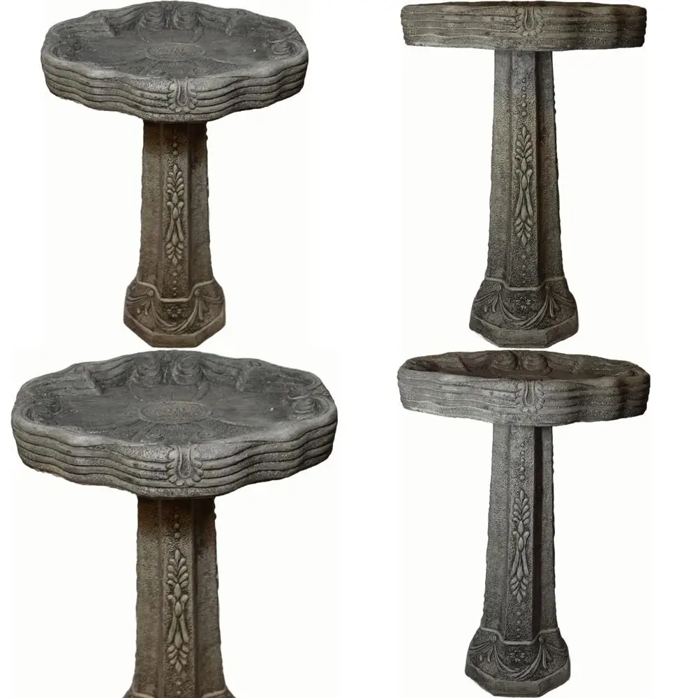 

27-Inch Tall Dogwood Two-Piece Pre-Aged Grey Birdbath with 18-Inch Diameter
