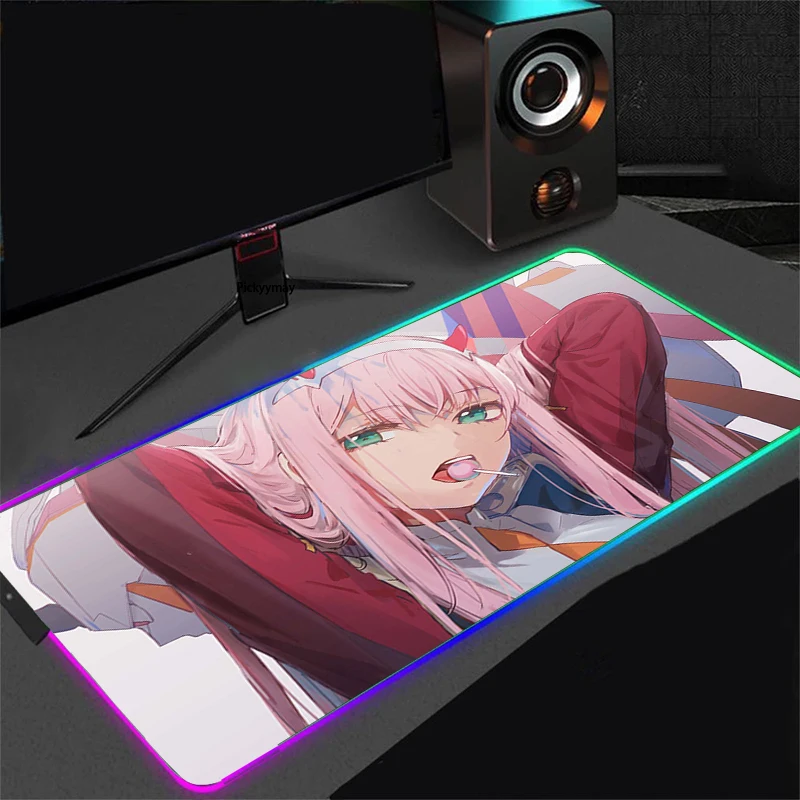 RGB Gaming Mouse Pad Anime Backlight Mat Kawaii Gamer XXL Computer Mousepad Zero Two Darling In The FranXX Desk Mat Sexy Girl