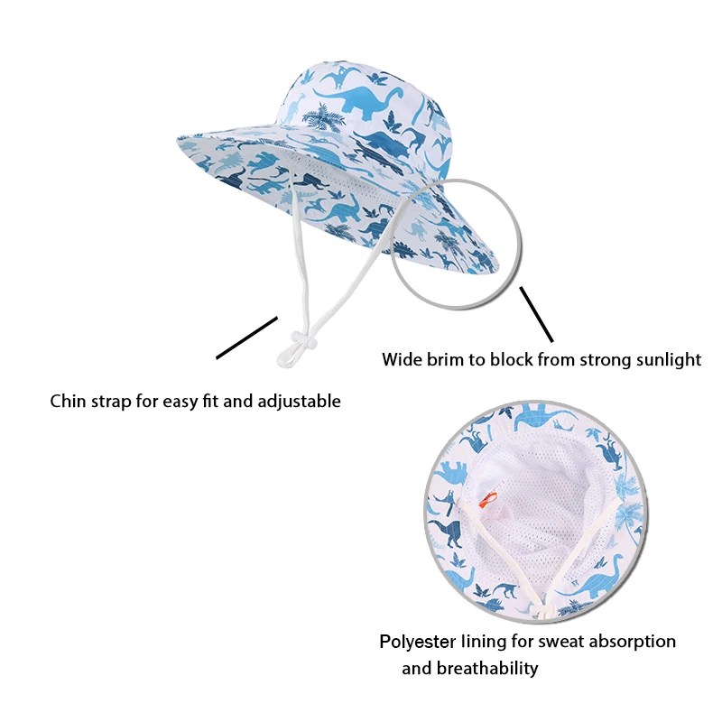 قبعة الشمس للأطفال الأولاد على شكل ديناصور من البوليستر للأطفال البنات قبعات دلو صيفية للحماية من الشمس للأطفال