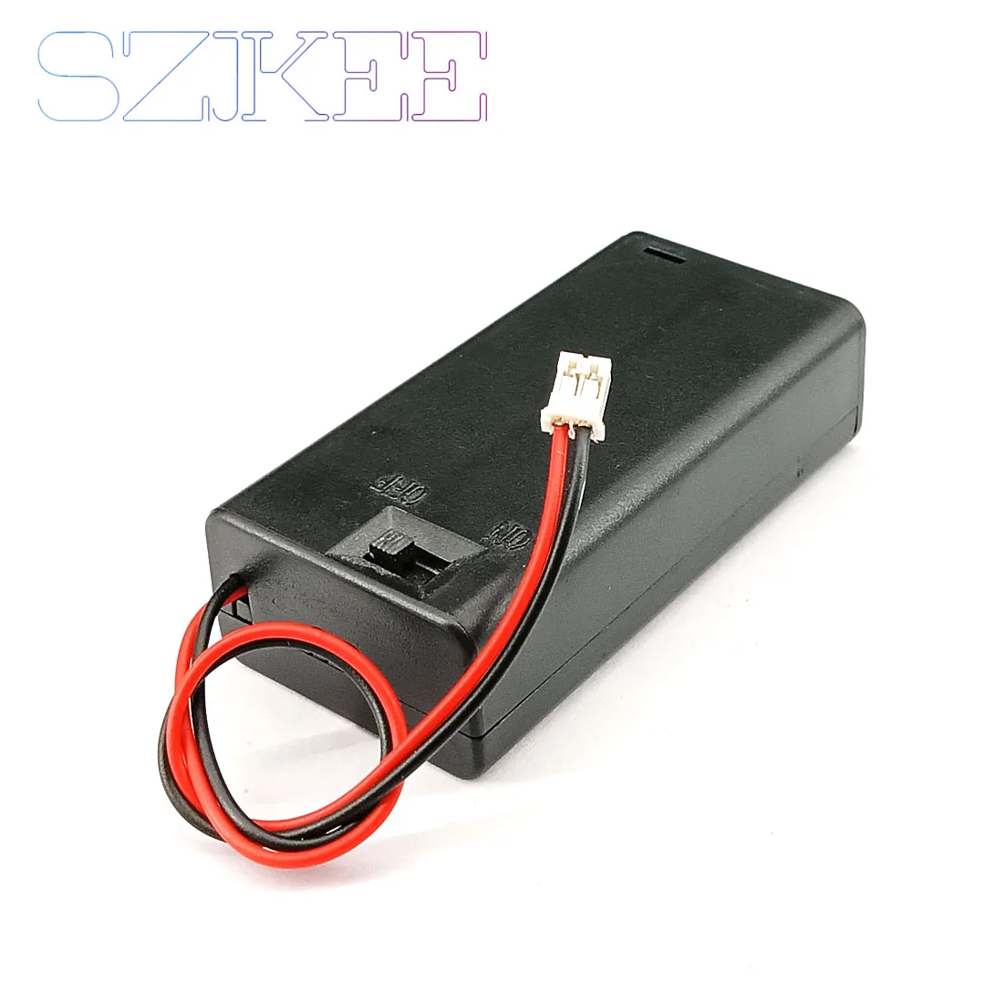 صندوق بطارية AA/AAA مع مفتاح مع غطاء مع محطة PH2.0 2 فتحات صندوق بطارية AA/AAA حامل بطارية AA/AAA 2x1.5 فولت