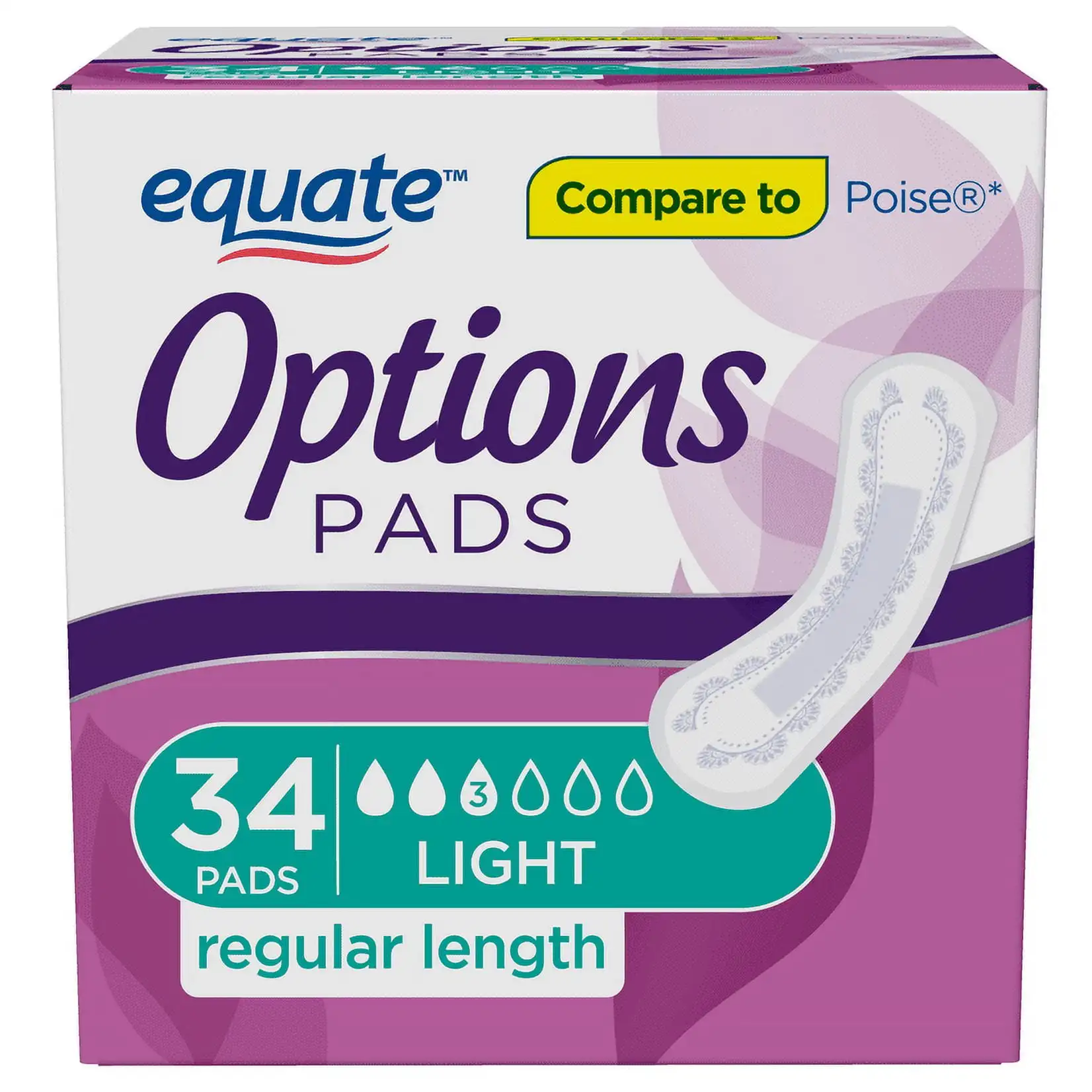 

Options Incontinence Pads for Women, Light Absorbency, Regular Length (34 Count)